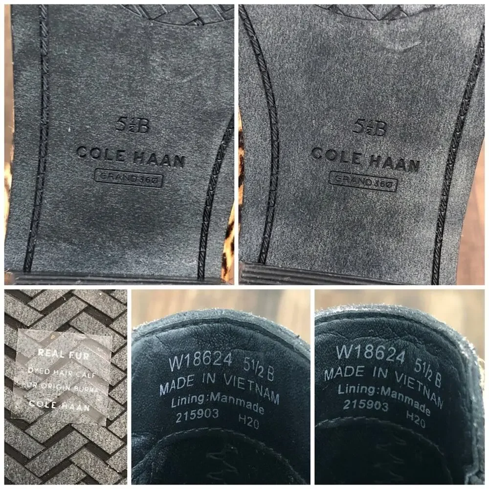 Cole Haan Ankle Bootie Leopard Print Pull On Boot Dyed Calf Hair Size 5.5
